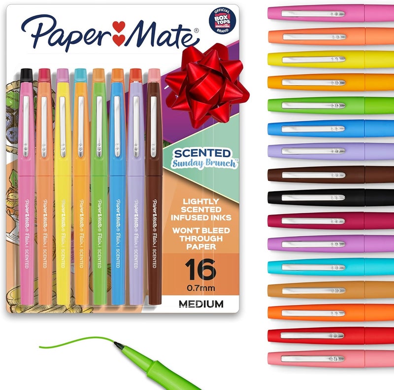 Papermate Flair Sunday Brunch Scented Felt Tip Pens, Assorted Colors, Medium Point (0.7mm), 16 Count - For Journaling, Writing, Note-Taking, Fun Teacher Supplies - Image 1